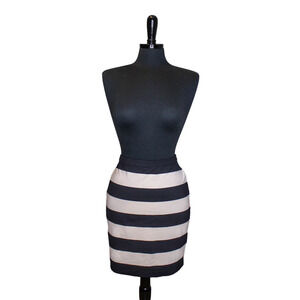 Fossil Striped Mini Pencil Skirt Black Cream White Wide Striped Size S